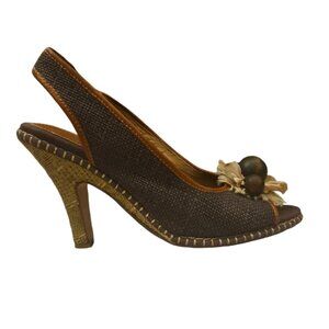 Vintage 90's - Sam Edelman- Straw/Wood/Leather Heels